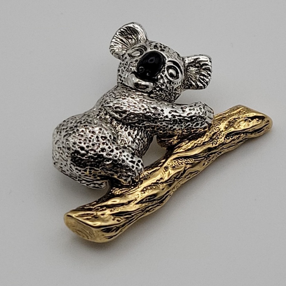 Napier Vintage Two Tone Koala Bear on Branch Brooch Pin 1.5in Whimsical